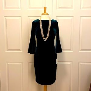 Calvin Klein cocktail dress in emerald green velvet